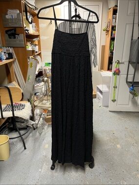 Mango Black Textured Strapless Maxi Dress